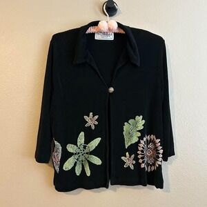 Vintage Cardigan Stretch Semi Sheer Top 90s Flower Studio G USA Fall Florals